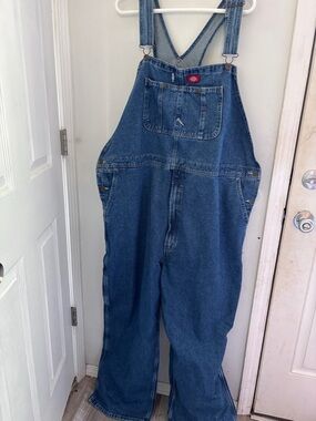 Dickies Men's Dark Blue Denim Relaxed Overalls Work Pants 50x30